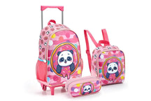 Kit Escolar Infantil Panda - Mochila de Rodinha + Lancheira + Estojo