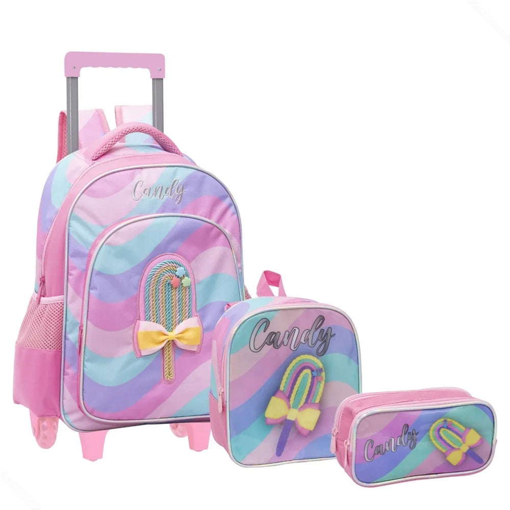 Kit Escolar Infantil Candy - Mochila + Lancheira + Estojo