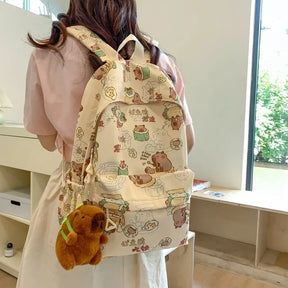 Mochila Escolar Feminina com Pingente Capivara