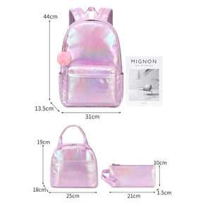 Mochila Escolar Feminina Kit 3 PCs Impermeável