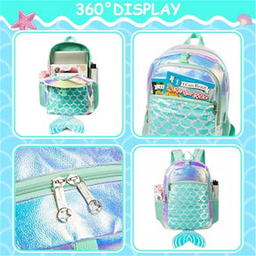 Kit Escolar Feminino Menina Sereia - Mochila + Lancheira + Estojo