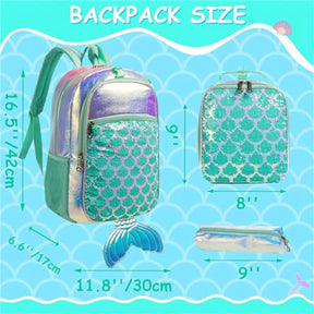 Kit Escolar Feminino Menina Sereia - Mochila + Lancheira + Estojo